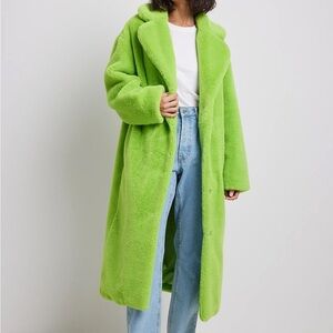 🍋‍🟩NWT- NA-KD Lime Green Faux Fur Teddy Coat, Size 34 / Size XS